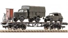 528501 Fleischmann 4 axle Flat car loaded with 2 German army Opel Blitz trucks